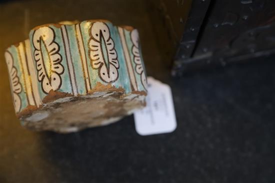 An Italian maiolica spice or ointment container, Orvieto, 13th-15th century, W. 11.3cm